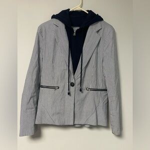 Fate pinstripe navy and white blazer with removable sweatshirt hoodie size M